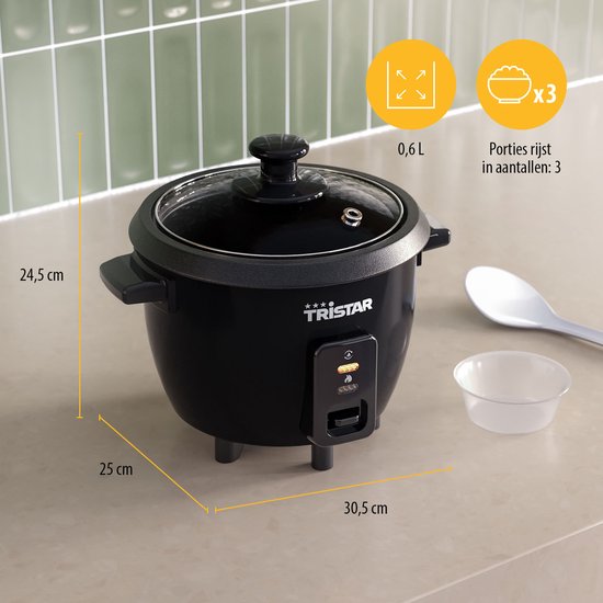 Tristar Rijstkoker 0.6L - RK-6141 - 3 personen - Compact, zuinig, eenvoudig te reinigen - Warmhoudfunctie