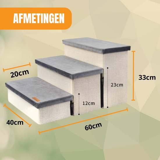 By Cee Cee – Hondentrap Met Opbergruimte – 60 x 40 x 33 cm – Voorzien Van 3 Treden En Opvouwbaar Design – Voor Bank Of Bed – Antraciet MDF