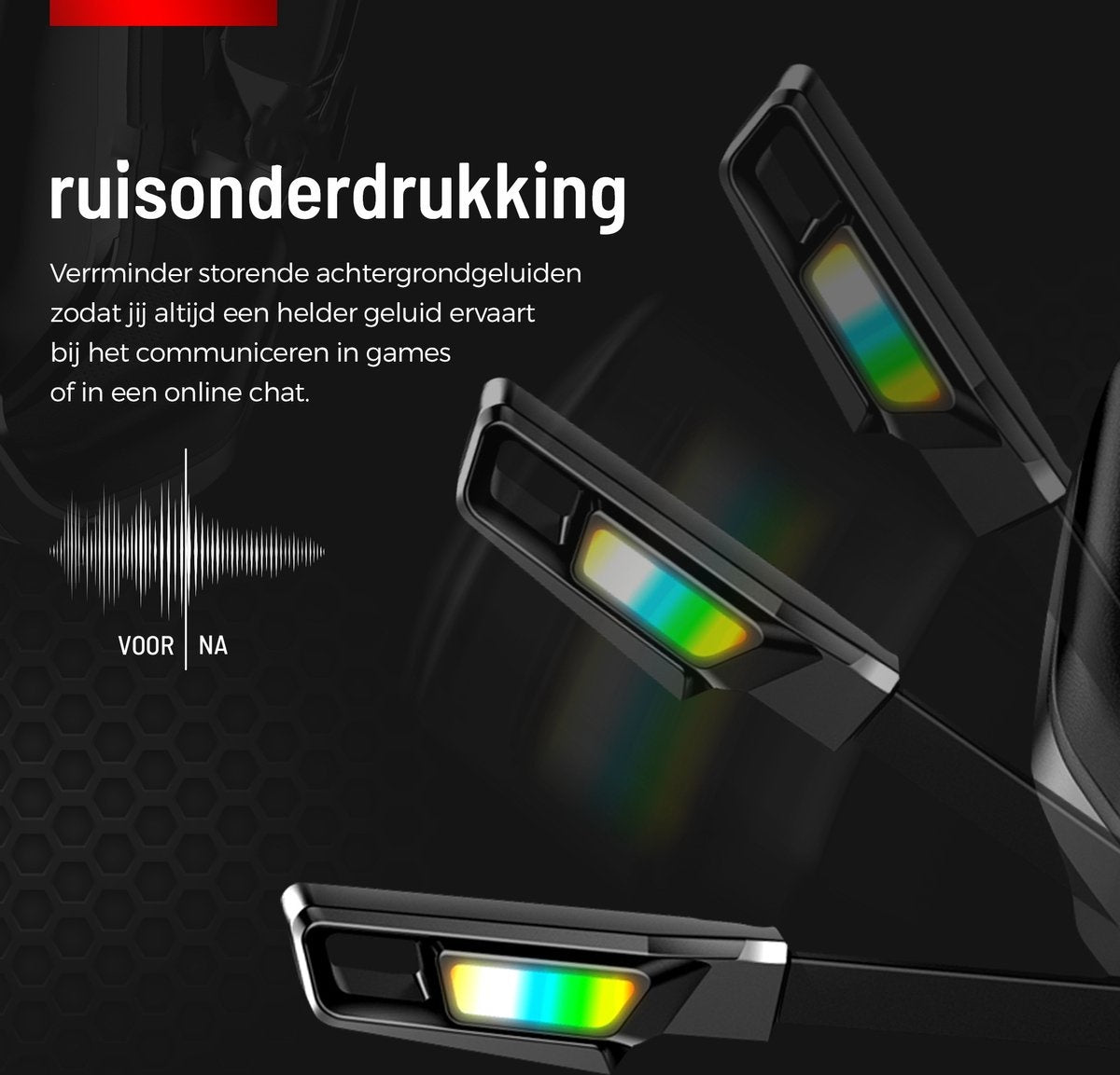 URGOODS Gaming Headset – Virtueel 7.1 Surround Sound  – 1 m kabel – Zwart/RGB
