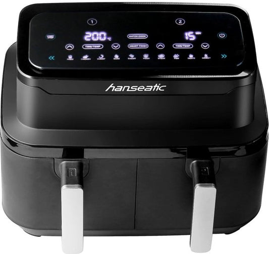 Hanseatic – HAF212600D Heteluchtfriteuse – 38,5x28,5x31,5 cm – Zwart & RVS – 1500 Watt & 6,2 Liter – 2-in-1 Airfryer met 10 Programma's – XL Digitale Aerofryer – HAF212600D