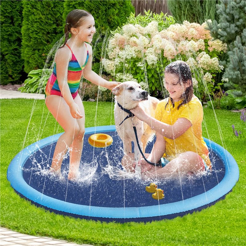 Yaheetech hondenbad 150 cm - opvouwbaar sproeibad met waterstralen - antislip PVC - blauw