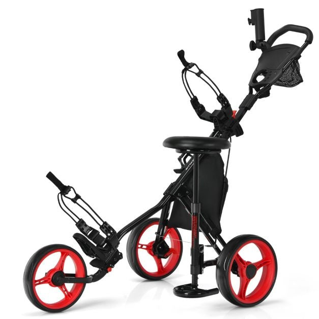 Coast Golftrolley - 3 Wielen -130 x 75 x 98,5 - Zwart met Rode Wielen