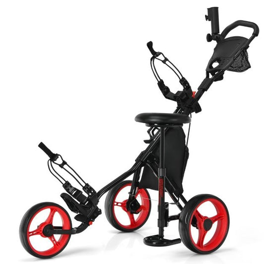 Coast Golftrolley - 3 Wielen -130 x 75 x 98,5 - Zwart met Rode Wielen