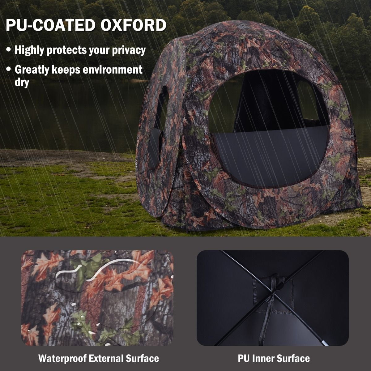 Coast Intrekbaar Jachthok voor 3 Personen Jachttent Stalen Frame Gaasramen Draagtas Spanbanden Grondpennen Camouflage 152 x 152 x 163cm