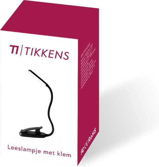 Tikkens LED Leeslampje voor Boek - Nachtkastje Leeslamp voor in bed - Boeklamp USB Oplaadbaar met Klem - Boeklampje met 3 Lichtstanden
