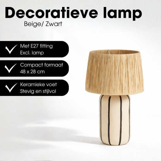 Mica Decorations Denton Tafellamp Woonkamer - Lamp Decoratief met Lampenkap - Bureaulamp Tafellampen Woonkamer - 48 x ⌀28 cm - Keramiek, Metaal, Papier - Beige