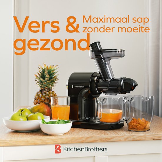 KitchenBrothers Slowjuicer - Compact - Juicer - Groenten en Fruitpers - 45 mm - 500 ml - Zwart