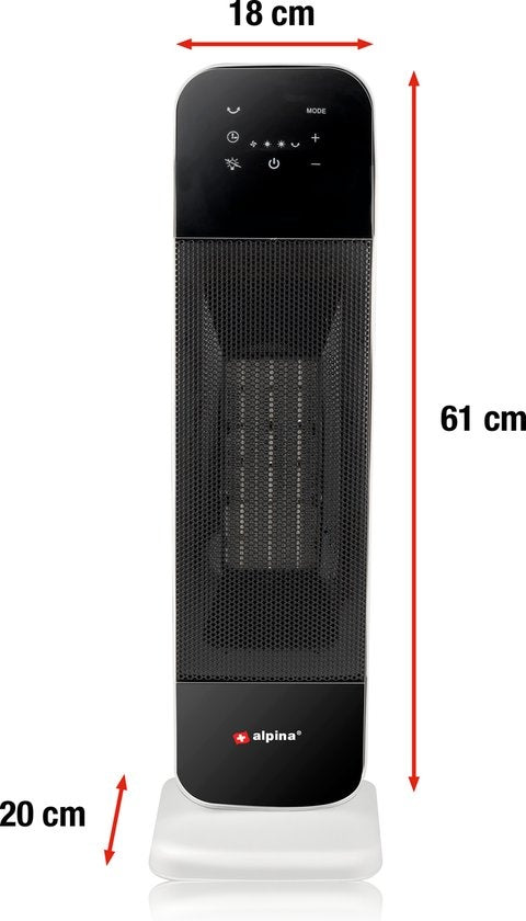 alpina Elektrische Verwarming - Keramische Ventilatorkachel - ook Verkoeling - Timer - Afstandsbediening - Zwenkfunctie - 2000W - Zwart Wit