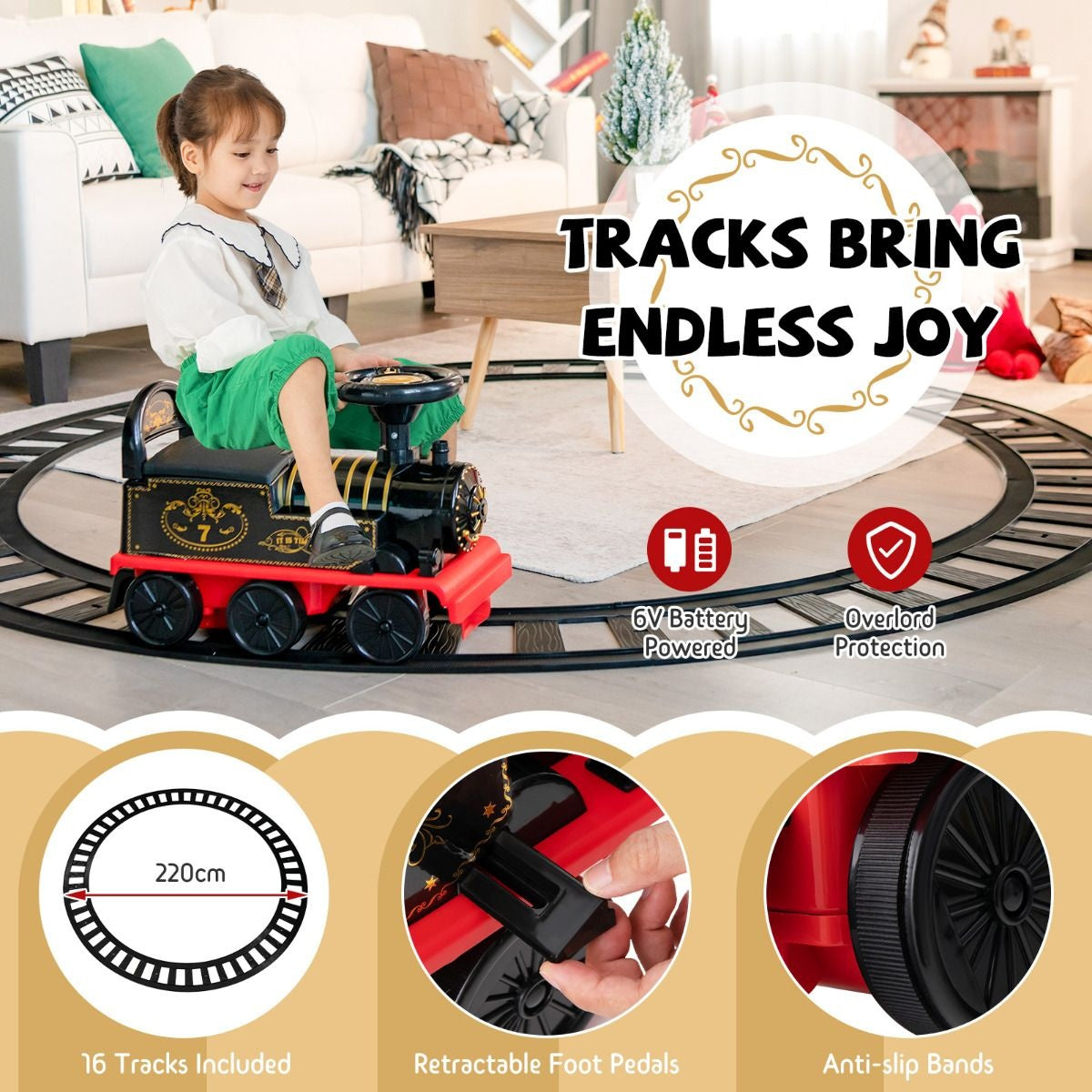 Coast 6V Electric Children's Pull om rechtop te zitten met 16 stuks rails voor kinderen van 3 jaar Schwarz