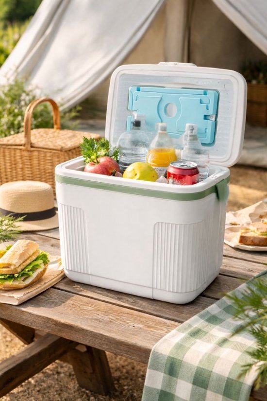 Ceruzo Koelbox 10L – Compact- Koelelement in Deksel – Camping Koelbox –Wit Groen