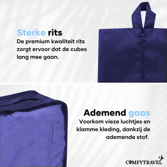 Comfytravel Packing Cubes Set - Koffer / Backpack Travel Organizer - Reisaccessoires - Waterdicht / 8 Stuks - Donkerblauw