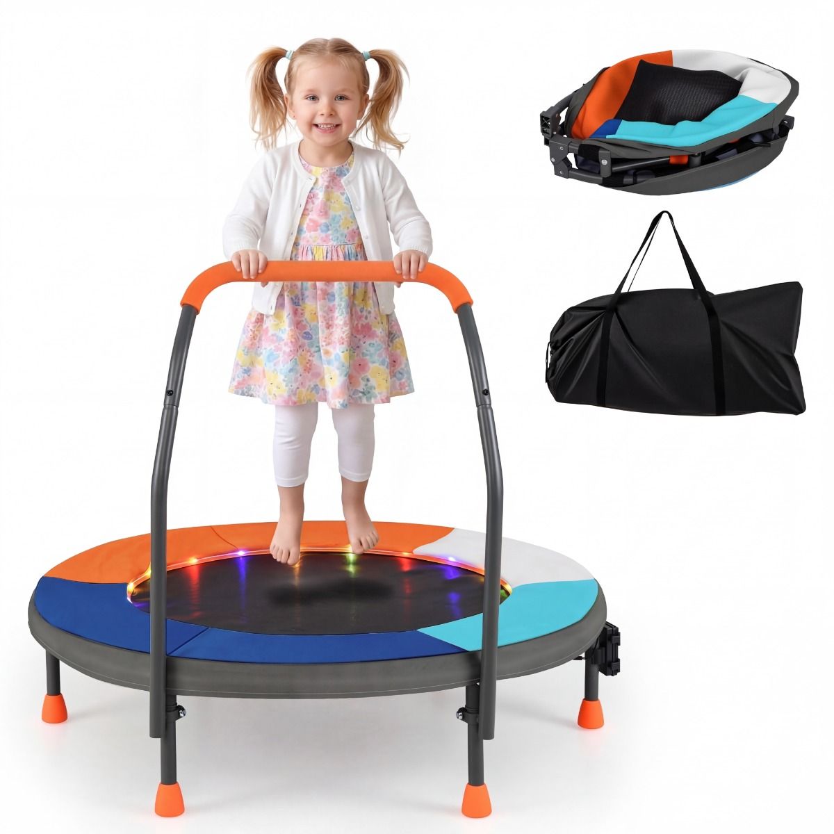Coast minitrampoline voor kinderen - model 2 - ledverlichting - opvouwbaar - multicolor - 90 cm