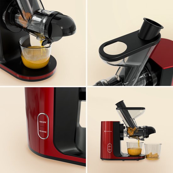 KitchenBrothers Slowjuicer - Juicer - Groenten en Fruitpers - 43 mm en 60 mm invoer - 400 ml - Rood