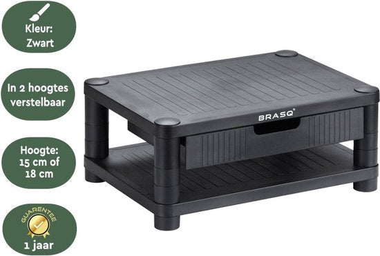 BRASQ Monitorstandaard Zwart MS200 - In Hoogte Verstelbaar - Geschikt voor Monitor, Tablet en Smartphone 24x15x6,3 cm