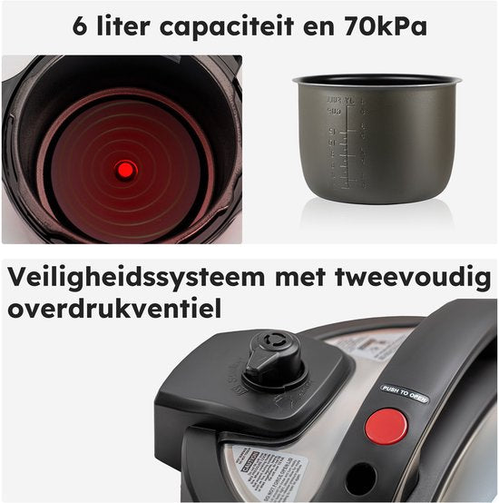 Multicooker met Airfryer - 15-Delige Set - 6L - 24 Automatische Programma's - Slowcooker, Rijstkoker, Stomer, Snelkookpan - Grijs - van Saaf