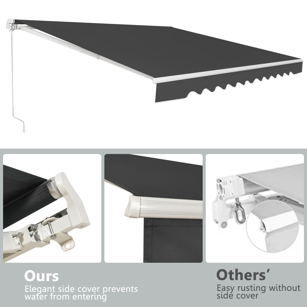 Coast 4 x 2,5 m Uittrekbare Terraszonwering Luifel Zonnescherm Grijs met Slinger en Aluminiumframe