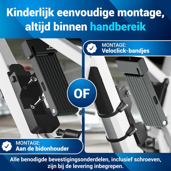Nextcover Vouwslot 120cm FoldOne | Fietsslot met Drie Sleutels | Fiets Slot met Houder | Slot voor Fietsen, E-Bikes, E-Scooter | SteelSecure-Technologie 3.0