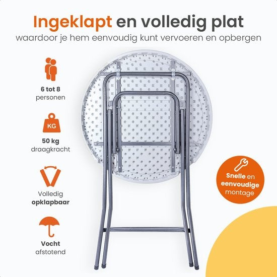 Goliving Statafel – Inclusief Statafelhoes – Statafelrok – Inklapbaar – Stevige partytafel – Voor binnen en buiten – Draagvermogen 50kg – Ø80 x 110 cm – 8,5 kg – Wit