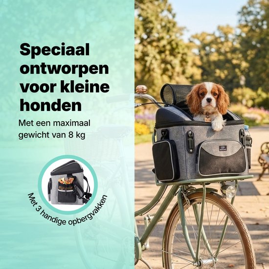 Jake en Jacky Hondenfietsmand - Fietsmand Hond Voorop - Hondenmand Fiets - Autostoel Hond - Kleine Hond max 8 kg - 39x28x34 cm