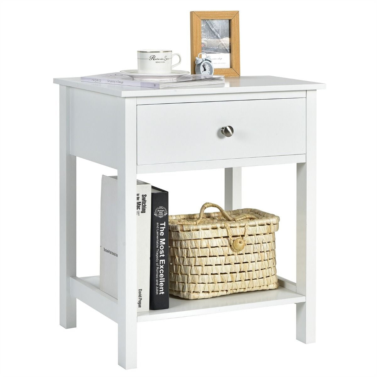 Coast bedtafel 2-fasen nacht dressoir van moderne nachtkastje met lade wit