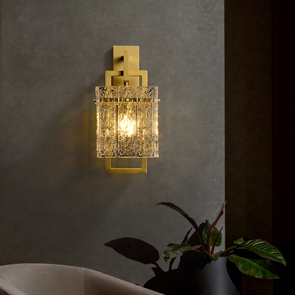 Jewell Wandlamp Modern - Messing - Waterrimpelglas - 1-lichts - Dimbaar - E12 Fitting - 16 x 21 x 39 cm