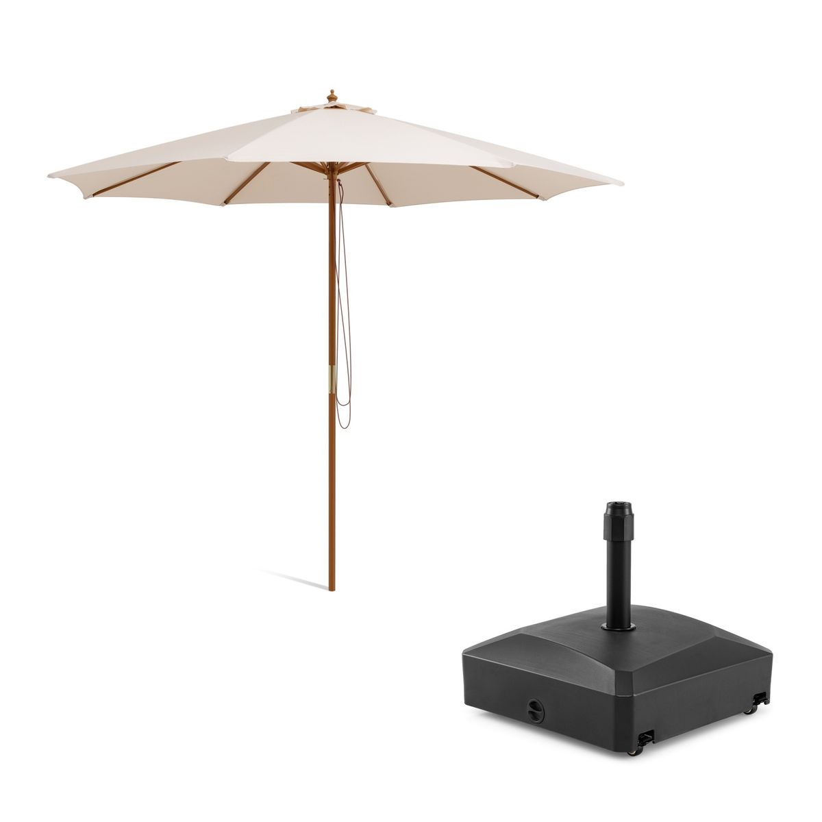 Coast Parasol met Parasolvoet - 300 cm - Touwkatrolsysteem - Vulbaar met wieltjes - Beige