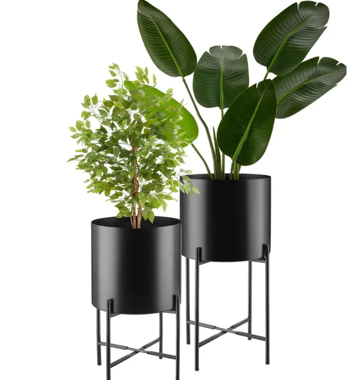 tectake Plantenstandaard Mine – Set van 2 – Gepoedercoat Staal – Zwart