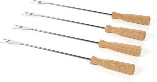 Boska Fonduevorken Oslo - Set van 4 Vorkjes - met Extra Grip - Zilver/Bruin