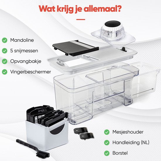 Stosh Mandoline - Groentesnijder - Uiensnijder - Spiraalsnijder - Frietsnijder - Rasp - 6-delig - BPA vrij