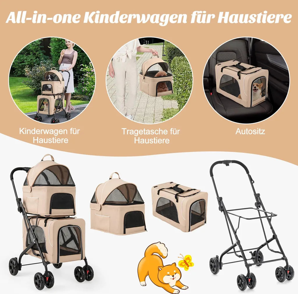 Coast 3-in-1 Hondenbuggy - Beige - Opvouwbaar - 53 x 84 x 105 cm