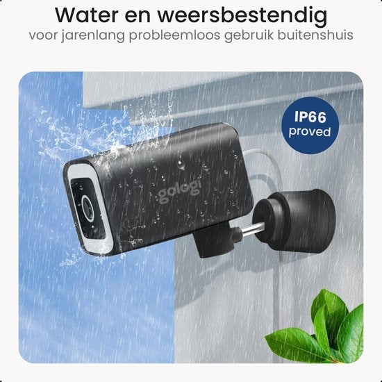 Gologi Premium Outdoorcamera - Buitencamera met Nachtzicht - Beveiligingscamera - Security Camera - 4MP - IP Camera - Geluid en Bewegingsdetectie - Met Kabel - Met Wifi en App - Zwart
