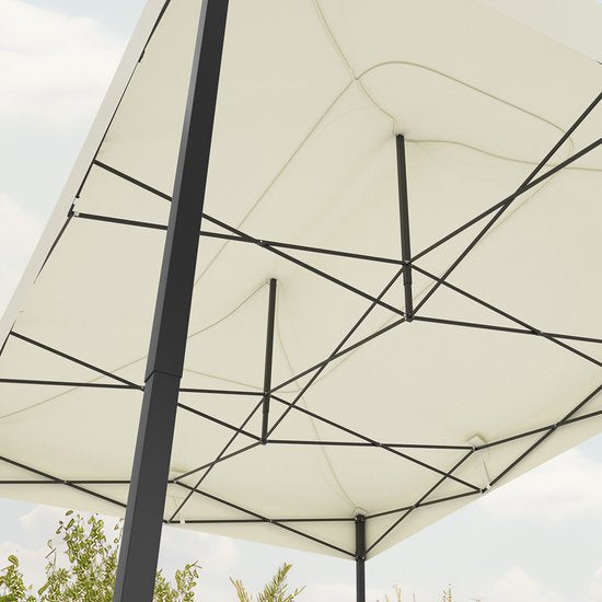 LifeGoods - Partytent & Paviljoen - 3x4,5 m - Easy Up & Opvouwbaar - Waterdicht Met Zijwanden - Inclusief Draagtas Met Wieltjes - Polyester & Staal - Beige