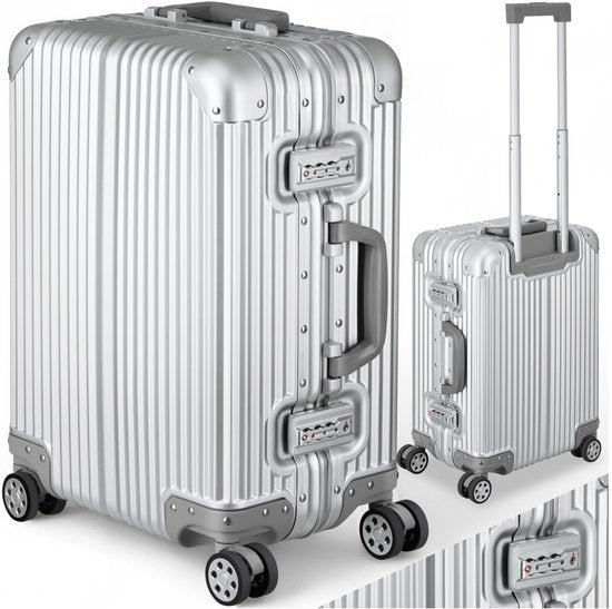 tectake® Aluminium Handbagage Koffer - 36 Liter - Dubbel TSA Cijferslot 3 Cijferig - 53 cm - Carry on Trolley - Reiskoffer met Wielen