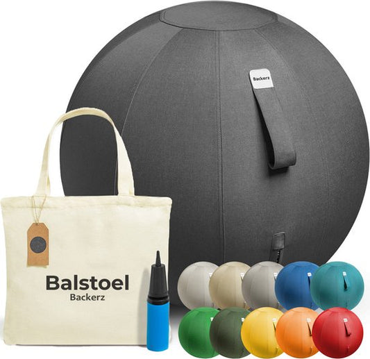 Backerz Zitbal 65 CM - Zitballen met Hoes Linnen - Ergonomische Bureaustoel Kantoor en Thuis - Luxe Yoga Bal - Zwart
