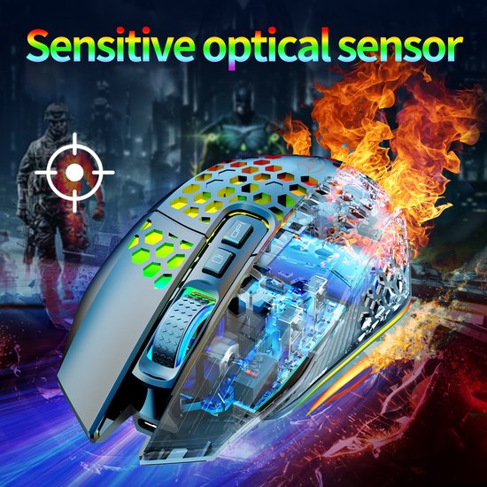 HXSJ T500 Gaming Muis - Ultra licht - RGB Verlichting - Licht zwart
