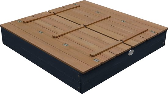 AXI Ella XL Houten Zandbak in Antraciet/Bruin- Met Zitbankjes en Deksel - FSC hout - 120x120x20cm - Zandbak voor kinderen