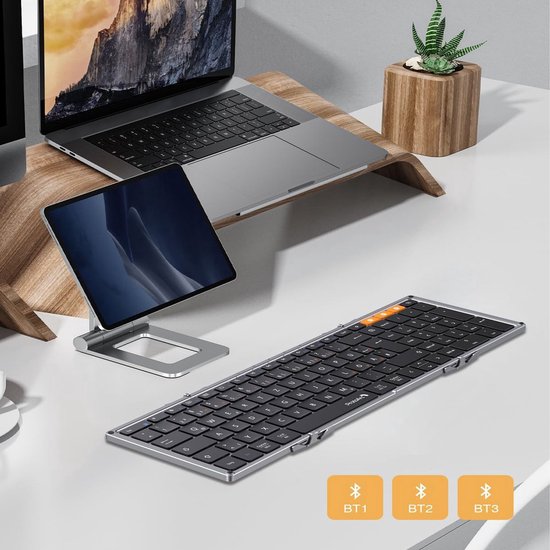 Opvouwbaar Bluetooth Toetsenbord – Full-Size Draadloos Toetsenbord – Reis Toetsenbord Draagbaar – Voor Laptop, Tablet, iPad, Smartphone, Windows, Android & iOS – Space Grey
