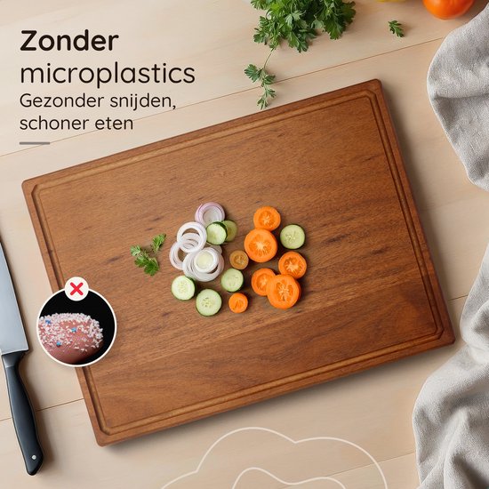 Deleca Walnoot Houten Snijplank - Dubbelzijdig met Sapgeul / Handgrepen - Groot en Dikke Hakblok - Voor Keuken, Duurzame Snijplanken, Serveerplank, Kaasplank, Borrelplank, Tapasplank - Walnoten Hout - Zonder Plastic - 51x38x3.8 cm - 4,32 kg
