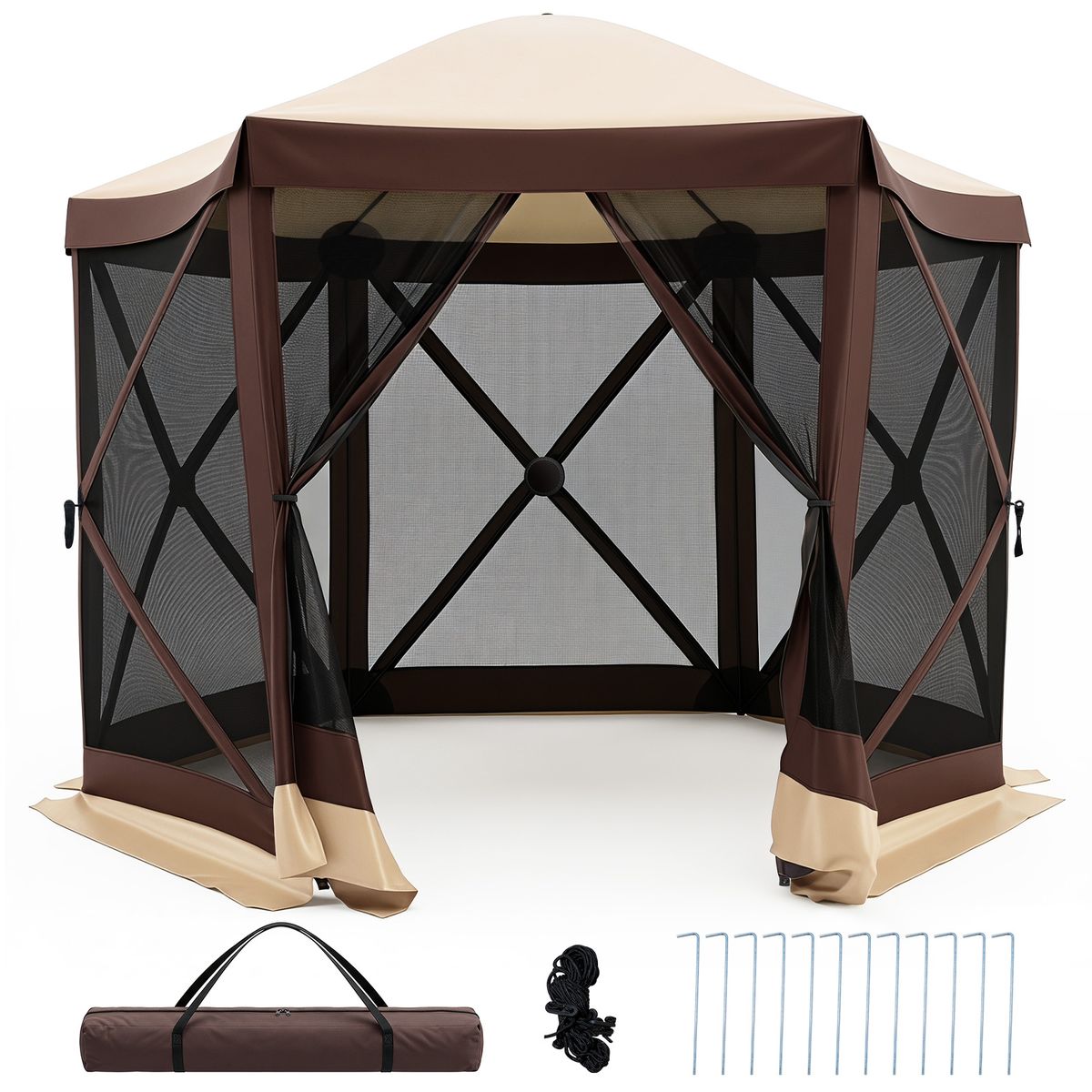 Coast Pop-up Partytent - met 6 muskietennetten - eenvoudig op te zetten - maat S - bruin