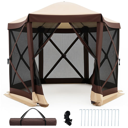Coast Pop-up Partytent - met 6 muskietennetten - eenvoudig op te zetten - maat S - bruin