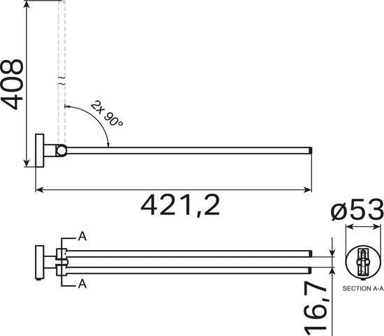 Haceka Kosmos Handdoekhouder - 42cm - dubbel - draaibaar - mat zwart