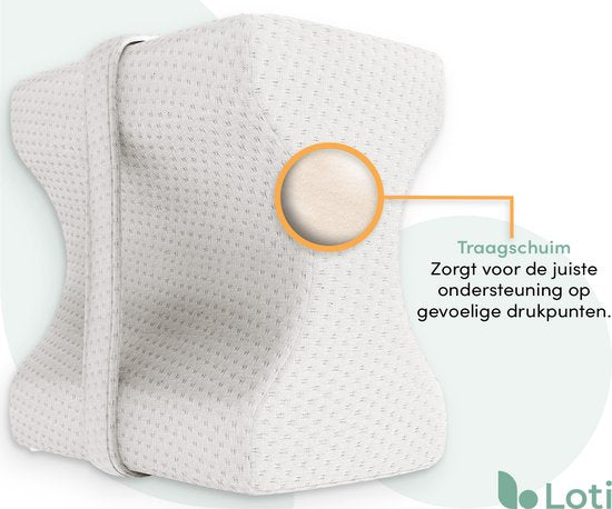 Loti Kniekussen voor in bed - Orthopedisch Kniekussen met band - Ergonomisch Beenkussen - Houding Correctie – Zijslaapkussen – Traagschuim - Zijslaper - Kussen Benen - Zandloper