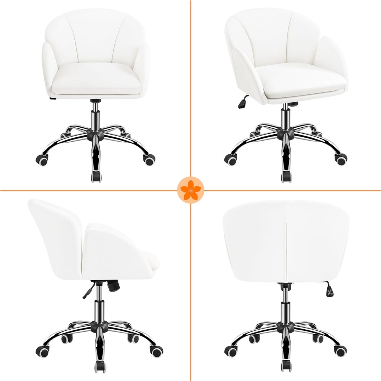 Yaheetech Bureaustoel Draaistoel met Wielen - Hoogte Verstelbaar - Kunstleer - Belastbaar tot 136 kg - 60 x 61 x 72-81,5 cm - Wit