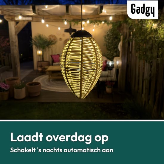 Gadgy Solar Hanglampen Buiten – Set van 2 – Rattan Look – LED Solar Tuinverlichting – Warm Licht – Spatwaterdicht – Zonne-energie – Hanglamp Tuin Decoratie