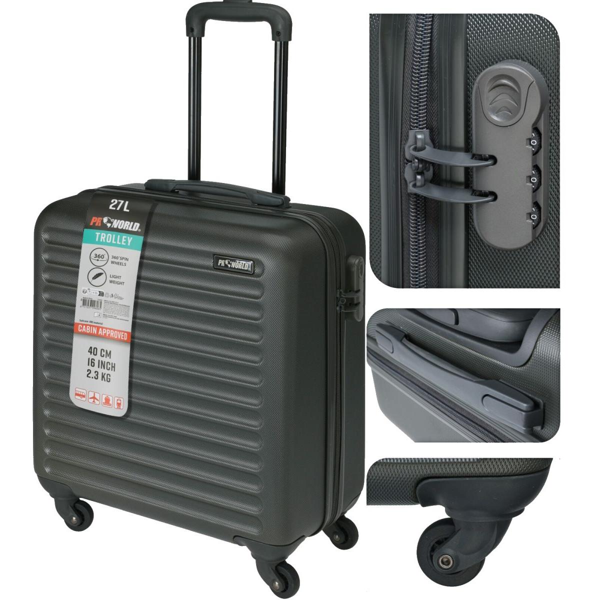 ProWorld Handbagage Koffer 16 Inch - Antraciet - 26 Liter - 4 Zwenkwielen - Cijferslot - 41 x 22 x 47 cm