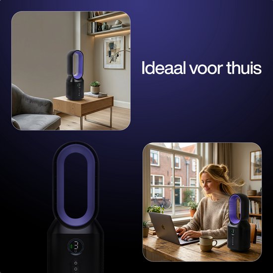 MATTI® - Tafelventilator - Ventilator Staand - Bladloos & Draadloos - Incl. Nachtlampje - 3 Standen - 8 uur Batterij