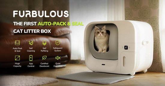 Furbulous Automatische Kattenbak met App Control, 60L Grote Veilige Kattenbak voor Meerdere Katten met Geurverwijderaar Wit-2.4G-netwerk-Auto-Pack & Seal kattenbak, zelfreinigend en navulbaar, grote capaciteit, slimme app, stille werking