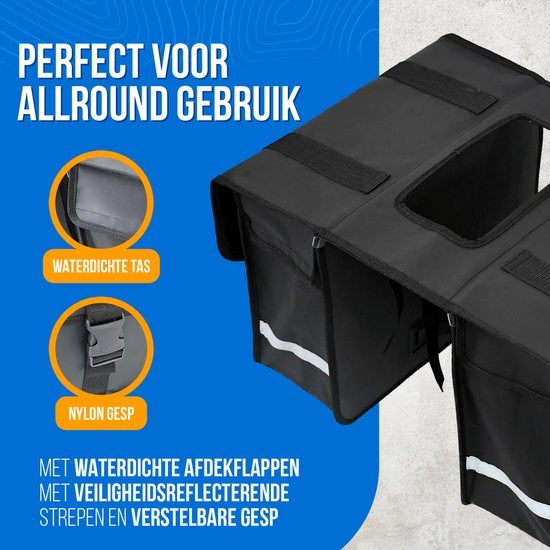 Strex Dubbele Fietstassen 40 Liter - Met Reflectoren - Zwart