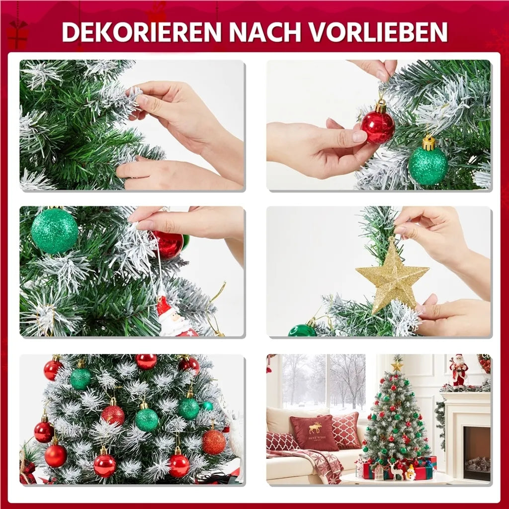 Yaheetech Kunstkerstboom - 90 cm - Sneeuweffect - Tafelmodel - 96 Takpunten - Standaard - Groen