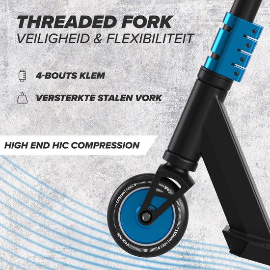 LifeGoods Stuntstep Pro X - T-Stang - HIC - Step voor Kinderen - Jongens/Meisjes - 110mm - 100KG - Zwart/Blauw